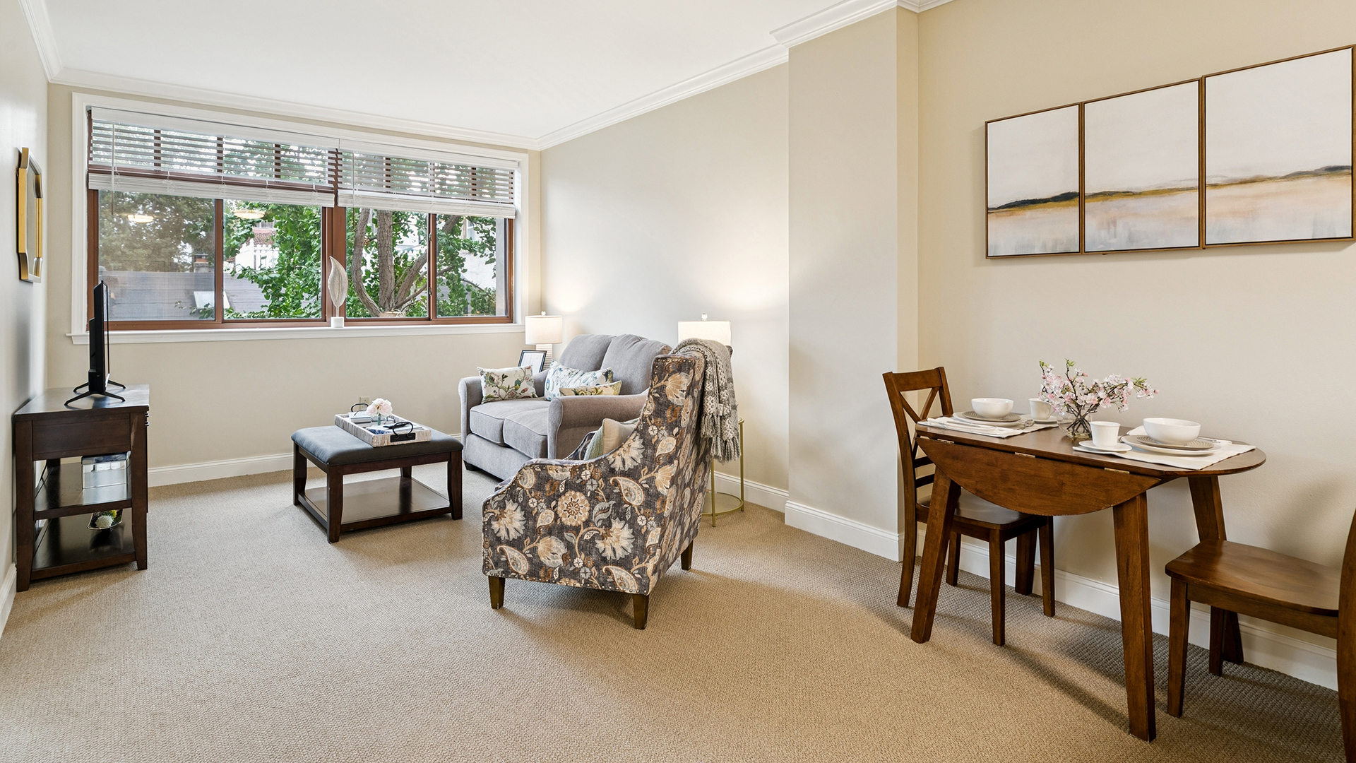 Apartment living room and dining area